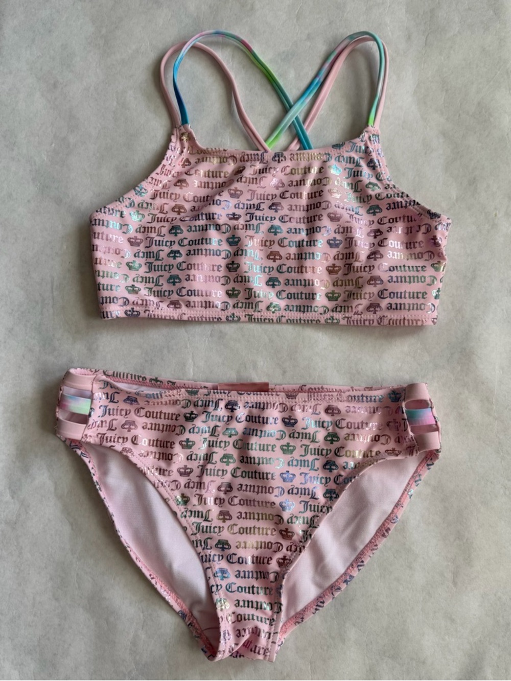 Juicy Couture Girls 14 Pink Bikini Set 2 Piece Swimsuit Swimwear Beach Resort G